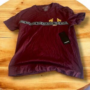 NWT Tags True Religion Mens Medium Foil Taping Tee Chocolate Truffle Short Sleev